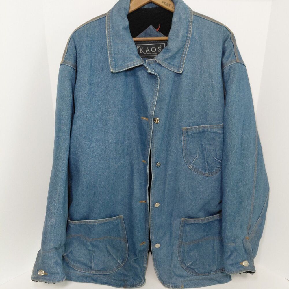 VTG 80’s Kaos By Andy Johns Heavy Denim Button Up Jacket Men's Large Sherpa
